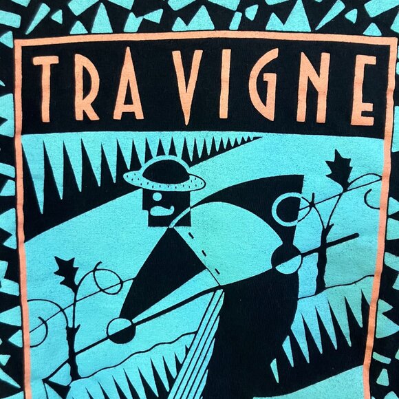 Hanes Mens Vintage 90s Tra Vigne Art Deco Beefy T-Shirt Size Large Black AN EXC - Picture 3 of 7